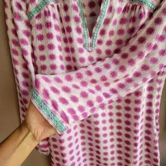 Vineyard Vines Pink Polka Dots Tie Dye Patterned Shift Women's Dress Size 0 Silk - Picture 6 of 11